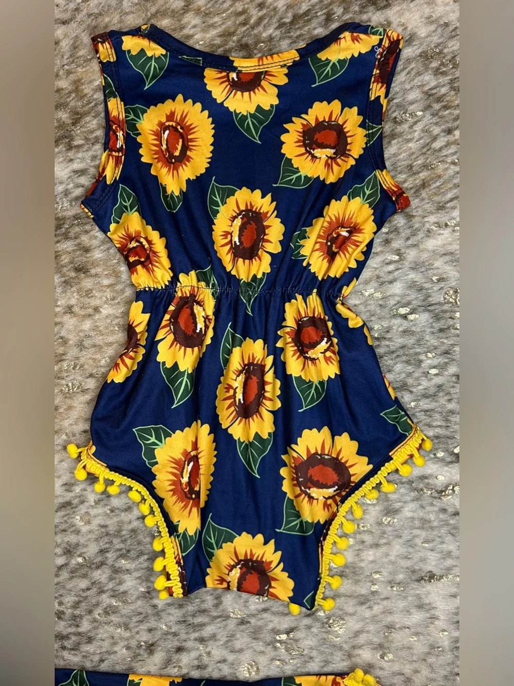 5 for $25🔥3T-4T Yellow Sunflower PomPom Hem Snap Bottom Bodysuit & Headband
